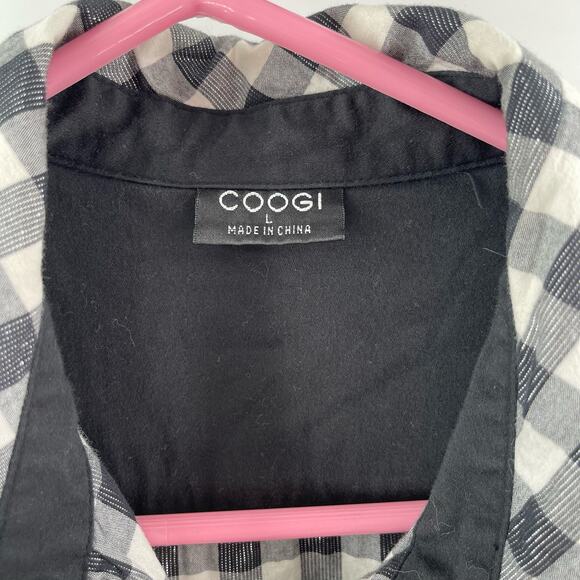 COOGI Shirt Dress Size Large Buffalo Check Plaid W&B Silver Logo Zippers Checked - Picture 3 of 16